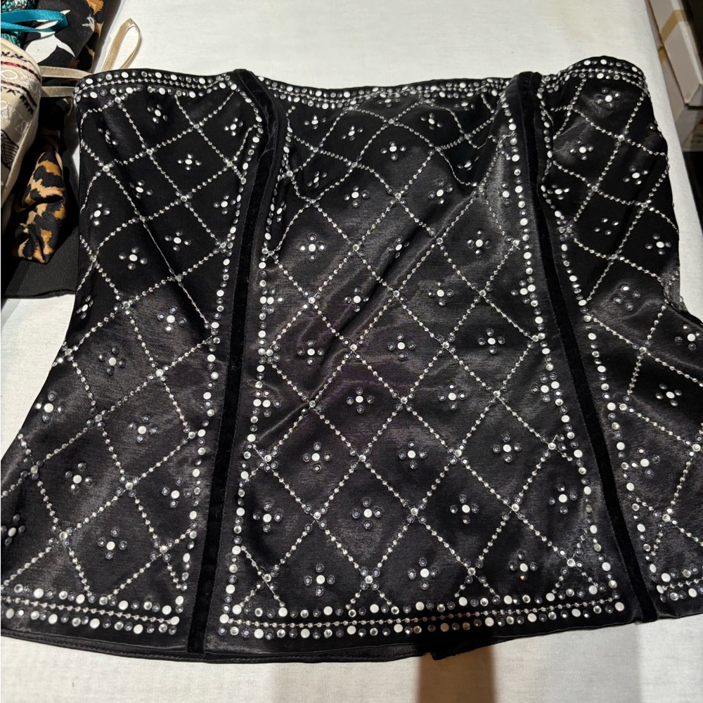 White House Black Market Black and Silver Embellished Top